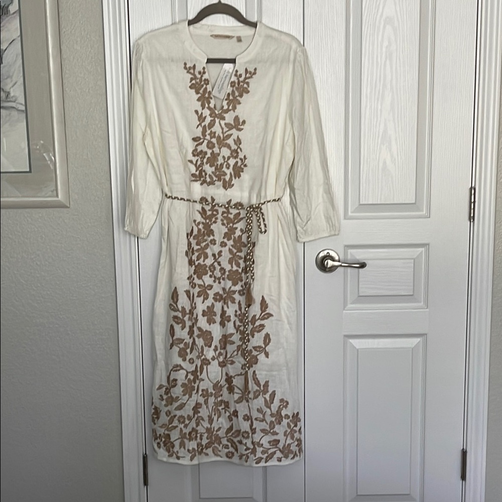 Soft Surroundings Cream Sheath Dress with Cuffed Sleeves